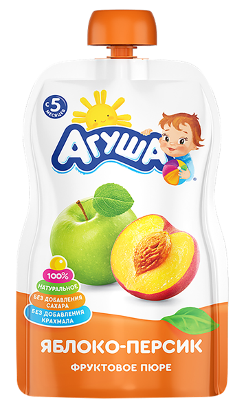 Изображение Пюре фруктовое с 6 мес Агуша Я сам яблок персик ВБД пауч, 90 г