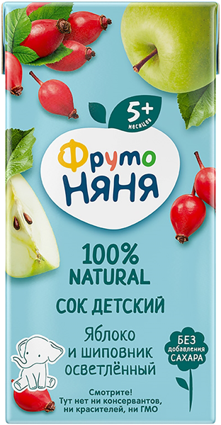 Изображение Сок с 5 мес осветленный Фрутоняня яблоко шиповник Прогресс т/п, 200 мл