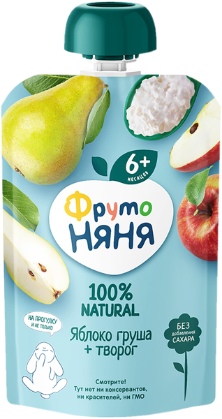 Изображение Пюре фруктовое с 6 мес Фрутоняня творог яблоко груша Прогресс пауч, 90 г