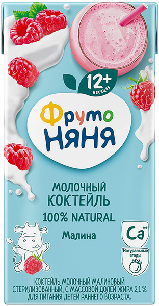 Изображение Коктейль с 12 мес молочный Фрутоняня малина Прогресс т/п, 200 мл