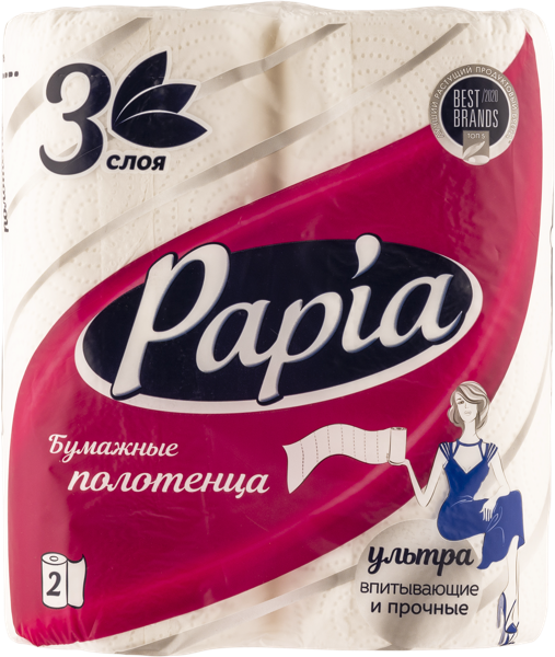 Изображение Полотенце бумажное 3х сл Папия белые 100 листов Хаят Маркетинг м/у, 2 шт