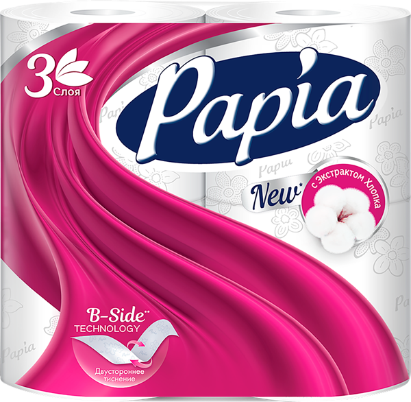Изображение Туалетная бумага 3х слойная Папия белая 560 листов Хаят Маркетинг м/у, 4 шт