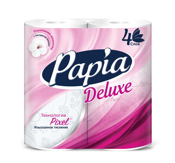 Изображение Туалетная бумага 4-х слойная Папия делюкс белая 560 листов Хаят Маркетинг м/у, 4 шт