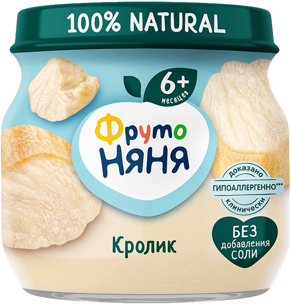 Изображение Пюре мясное с 6 мес Фрутоняня кролик Прогресс с/б, 80 г