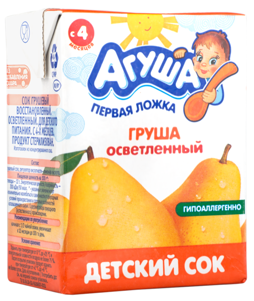 Изображение Сок с 4 мес без сахара Агуша груша осветленный ВБД т/п, 200 мл