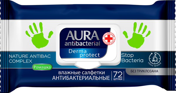 Изображение Салфетки влажные для рук Аура антибактериальные Коттон Клаб м/у, 72 шт
