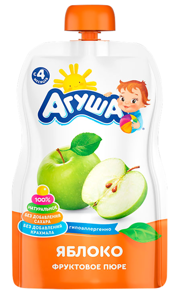 Изображение Пюре фруктовое с 4 мес Агуша яблоко ВБД пауч, 90 г