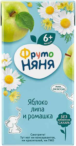 Изображение Напиток с 6 мес без сахара Фрутоняня яблоко ромашка липа Прогресс т/п, 200 мл