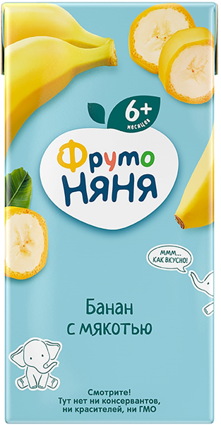 Изображение Нектар с 6 мес с сахаром Фрутоняня банан с мякотью Прогресс т/п, 200 мл
