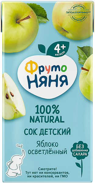 Изображение Сок с 4 мес без сахара Фрутоняня яблоко осветленное Прогресс т/п, 200 мл