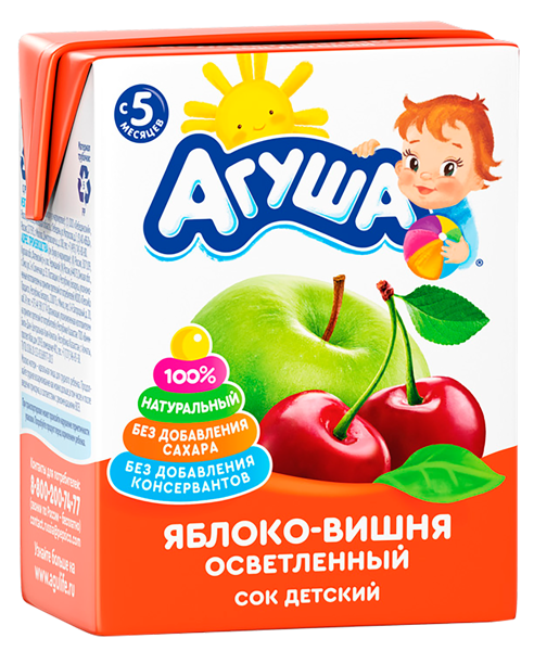Изображение Сок с 5 мес без сахара Агуша яблоко вишня ВБД т/п, 200 мл