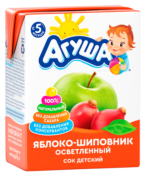 Изображение Сок с 5 мес без сахара Агуша яблоко шиповник ВБД т/п, 200 мл