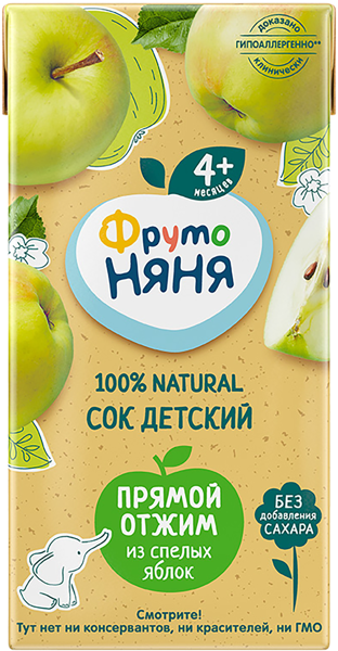 Изображение Сок с 4 мес неосветленный Фрутоняня яблоко прямой отжим Прогресс т/п, 200 мл