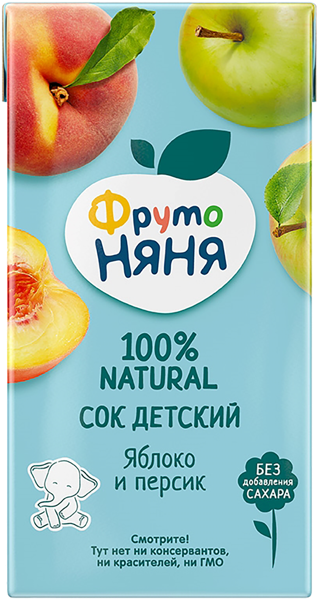 Изображение Сок с 3 лет без сахара Фрутоняня яблоко персик Прогресс т/п, 500 мл