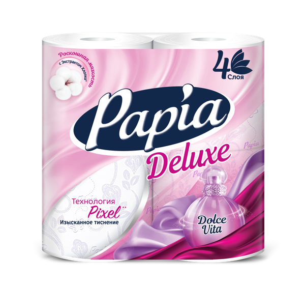 Изображение Туалетная бумага 4-х слойная Папия делюкс аромат парфюма 560 листов Хаят Маркетинг м/у, 4 шт