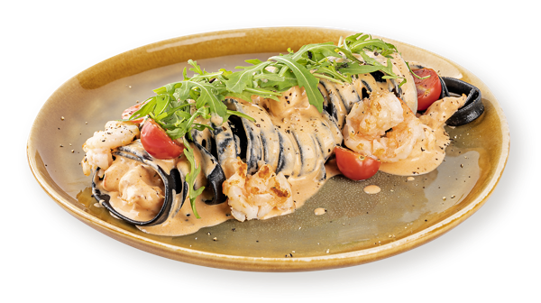 Изображение Паста с томатным соусом Фетучини с креветками с рукколой сливками СП ТАБРИС пл/уп, 280 г