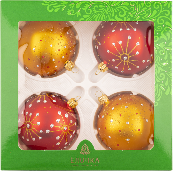 Изображение Набор Брызги стекло Ёлочка С1522 из 4 шаров Клинская игрушка к/у, 1 упак