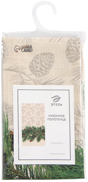 Изображение Полотенце 40*67см для кухни Этель еловые ветки бежевое Сима-Урал м/у, 1 шт