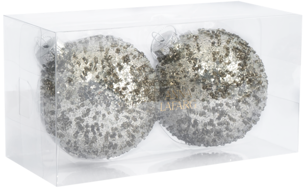 Изображение Шар 8см стекло Анна Лафарг серебристый с бисером Гуанчжоу Кухенленд п/у, 2 шт