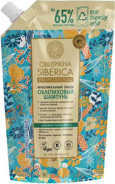 Изображение Шампунь для всех типов волос Натура Сиберика облепиховый рефил Натура сиберика п/у, 400 мл