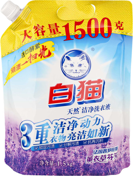 Изображение Средство для стирки жидкое Баимао вайткэт лаванда универсальное Шанхай Хачисон п/у, 1,5 л