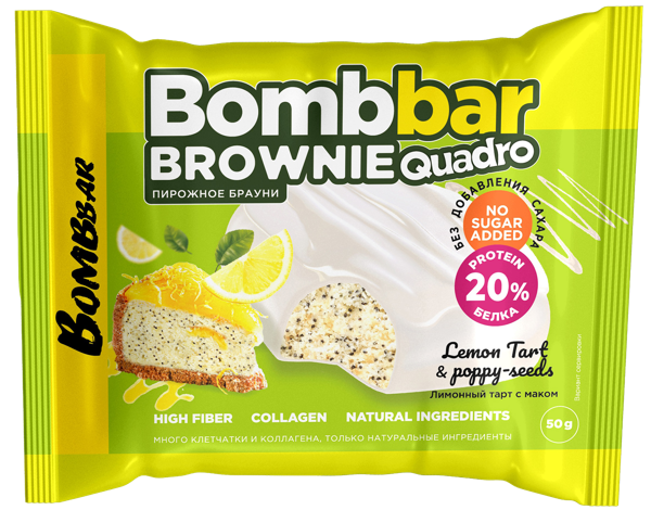 Изображение Печенье протеиновое Бомббар брауни лимонный тарт мак Фитнес Фуд м/у, 50 г