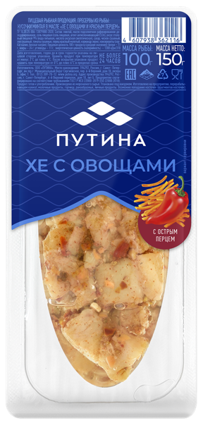 Изображение Пресервы с овощами и кр перцем Путина минтай в масле Путина ООО в/у, 150 г