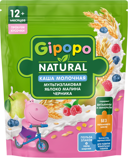 Изображение Каша с 12 мес молочная Гипопо злак яблоко малина черник Георгиевск м/у, 200 г