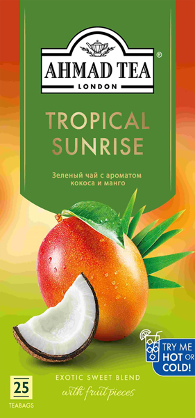 Изображение Чай зеленый в пакетиках Ахмад Ти тропический рассвет СДС-Фудс кор, 25*1,5 г