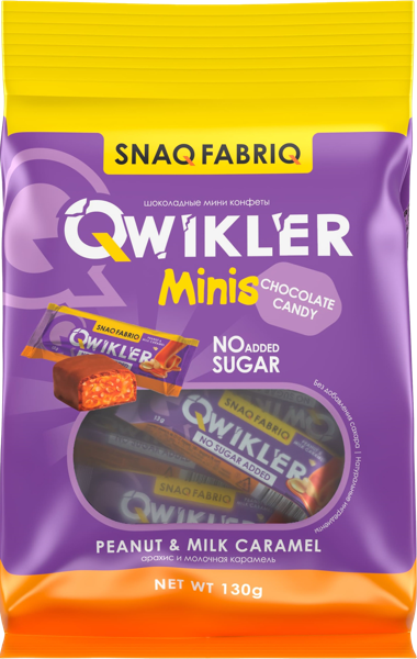 Изображение Батончик минис без сахара Снэк фабрик Квиклер грильяж арахис Фитнес Фуд м/у, 130 г