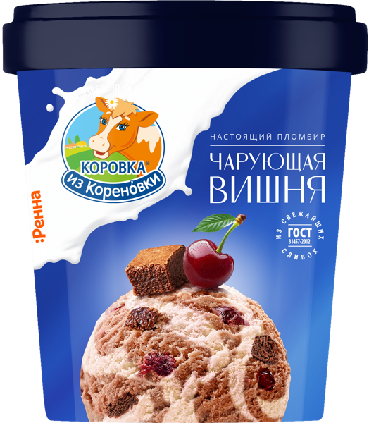 Изображение Мороженое пломбир Коровка из Кореновки чарующая вишня Кореновский МКК бум/ст, 300 г