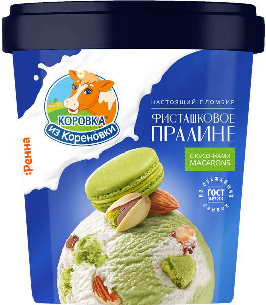 Изображение Мороженое пломбир Коровка из Кореновки фисташка пралине Кореновский МКК бум/ст, 300 г