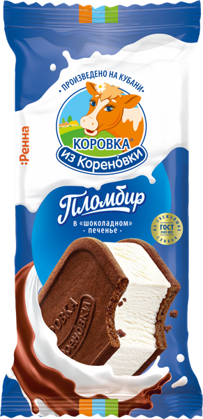 Изображение Мороженое в печенье с какао Коровка из Кореновки пломбир ванильный Кореновский МКК м/у, 80 г