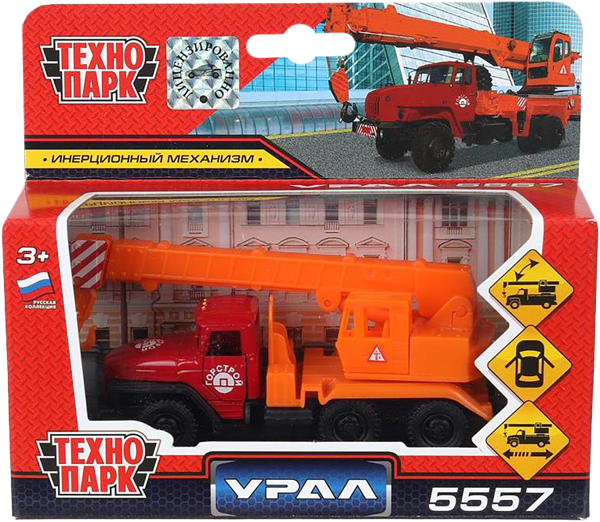 Изображение Машина 12см инерционная Технопарк урал кран Хуада Той к/у, 1 шт