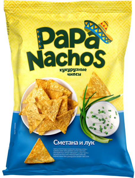 Изображение Чипсы кукурузные Папа Начос сметана лук Евро Фудс м/у, 75 г