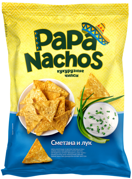Изображение Чипсы кукурузные Папа Начос сметана лук Евро Фудс м/у, 150 г