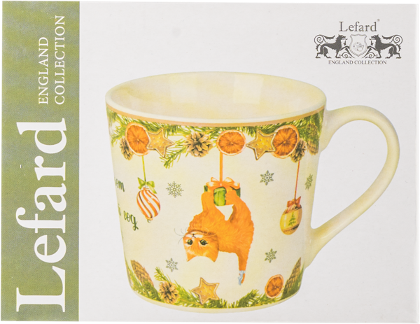 Изображение Кружка 400мл кремовая Лефард елка кот и новый год Лефард , 1 шт