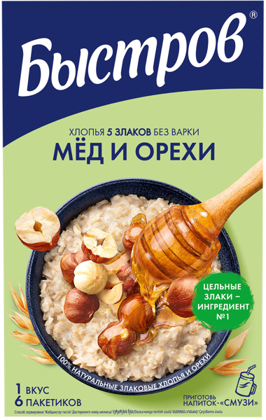 Изображение Каша овсяная Быстров 5 злаков мед орехи Нестле к/у, 240 г