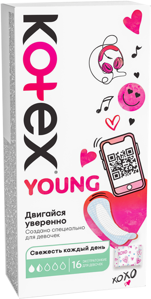 Изображение Прокладки ежедневные Котекс янг экстракт Кимберли Кларк к/у, 16 шт