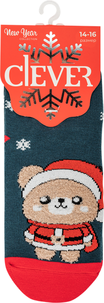 Изображение Носки размер 14 детские Клевер С4556 темно-зеленые мишка Клевер м/у, 1 пара
