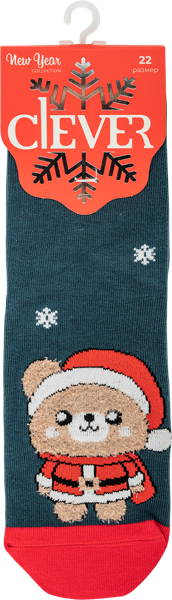 Изображение Носки размер 22 детские Клевер С4556 темно-зеленые мишка Клевер м/у, 1 пара