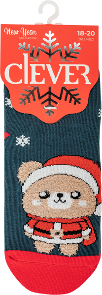 Изображение Носки размер 20 детские Клевер С4556 темно-зеленые мишка Клевер м/у, 1 пара