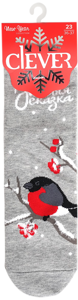 Изображение Носки размер 23 женские Клевер Д2561 серые снегирь Клевер м/у, 1 пара