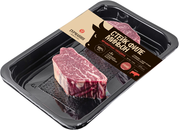 Изображение Мясо охлажденное Гурманин Стейк филе миньон из мрам Гурманин скин, 250 г