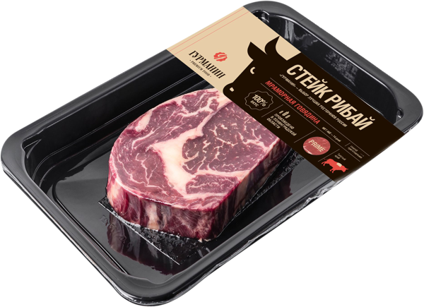 Изображение Мясо охлажденное Гурманин стейк Рибай из мрам гов Гурманин скин, 250 г