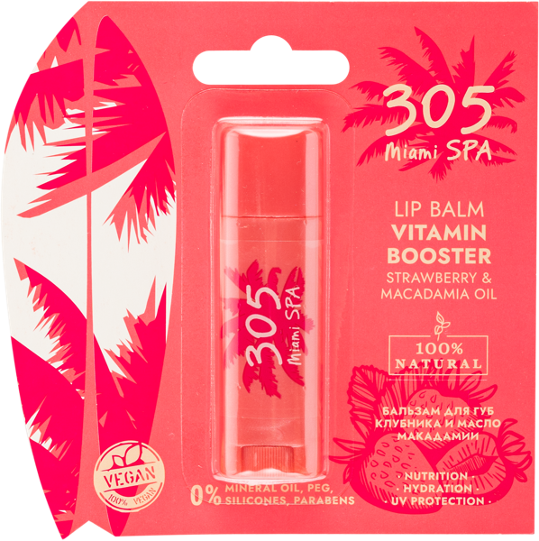 Изображение Бальзам для губ 305 Майами спа клубника масло макадамии Ингеоком Дистрибьюшен Парнерс п/у, 1 шт