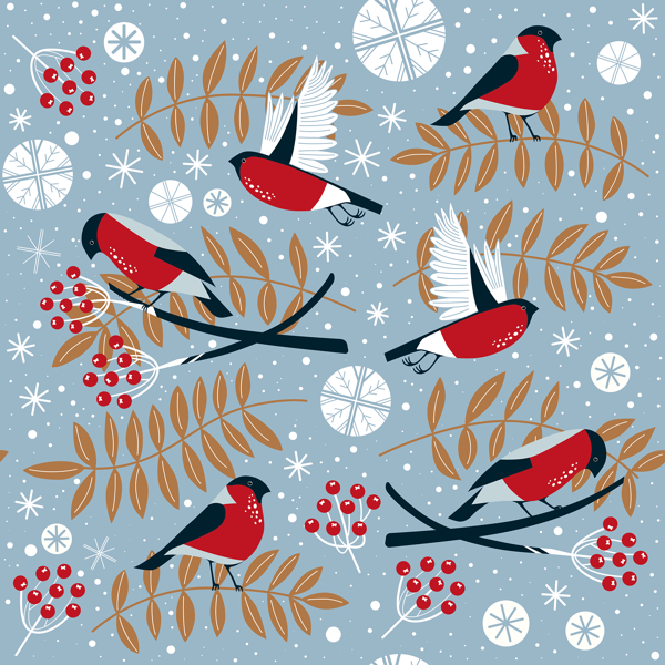 Изображение Бумага 70*100см упаковочная Би Смарт фрост снегири Созидание м/у, 1 шт