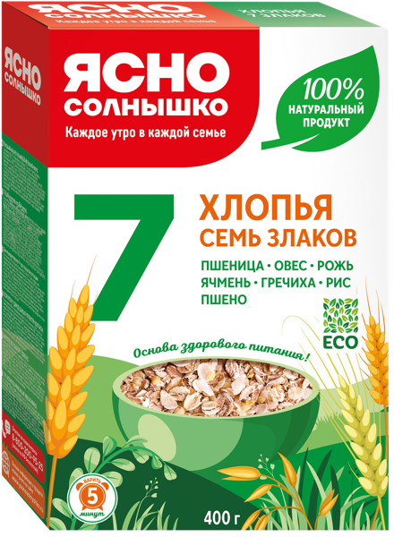 Изображение Хлопья ассорти Ясно Солнышко 7 злаков 5 мин Петербургский МК кор, 400 г