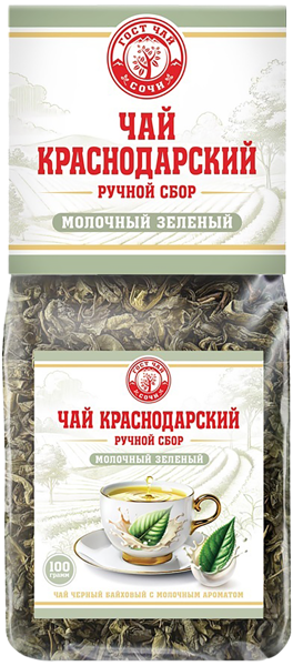 Изображение Чай зеленый Краснодарский ГОСТ ручной сбор молочный Гост Чай м/у, 100 г