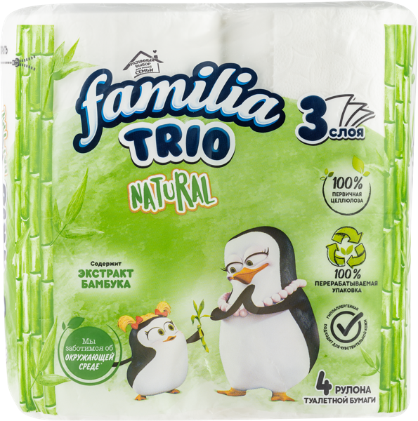 Изображение Туалетная бумага 3х слойная Фамилия трио нэйчрал 140 листов Хаят Маркетинг м/у, 4 шт
